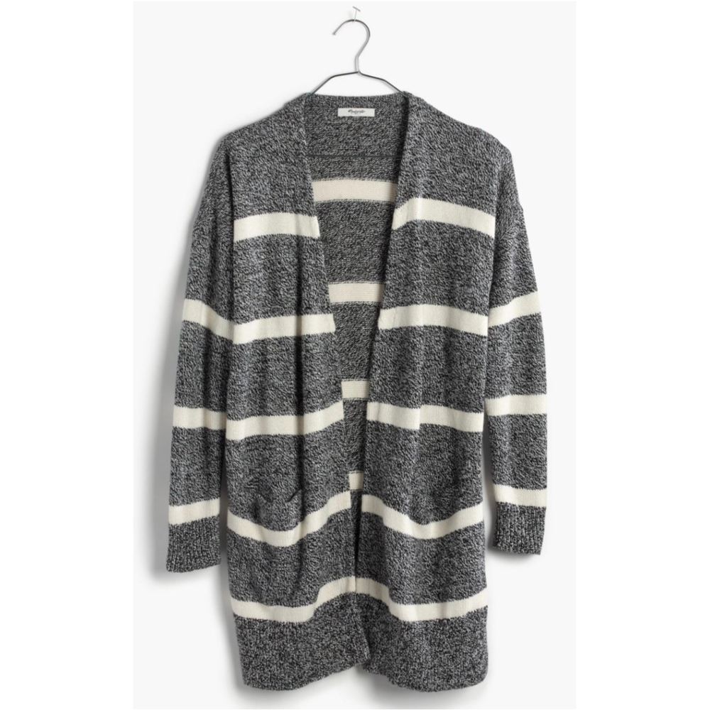 MADEWELL Striped Open Cardigan Grey Sweater